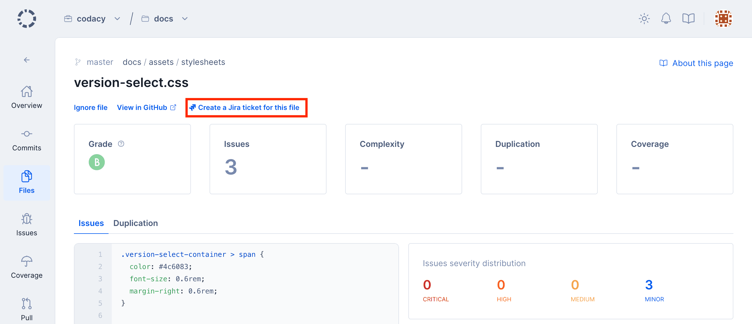 Create Jira Ticket for a file